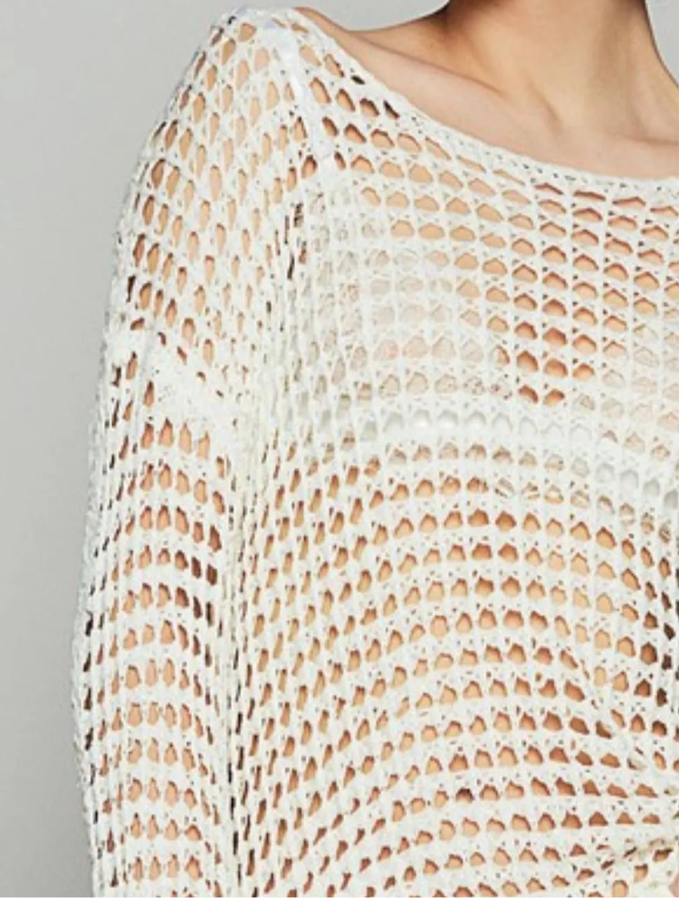 SIDE SLIT OPENWORK LONG SLEEVE KANIT COVER UP