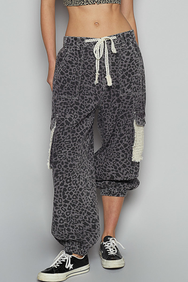 CHARCOAL PRINT PATCH PANTS