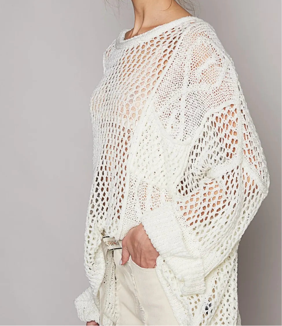 OPENWORK LONG SLEEVE KNIT COVER UP