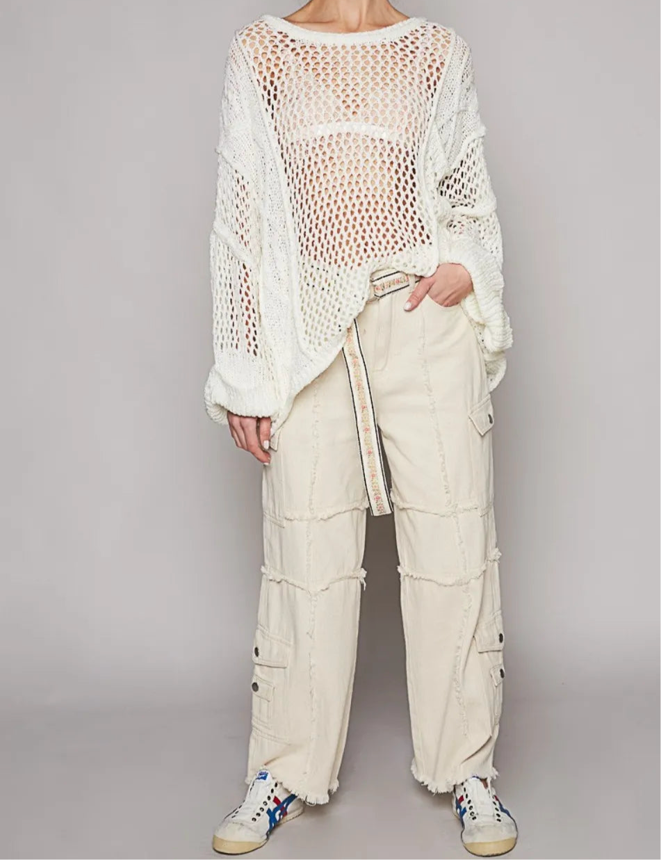OPENWORK LONG SLEEVE KNIT COVER UP
