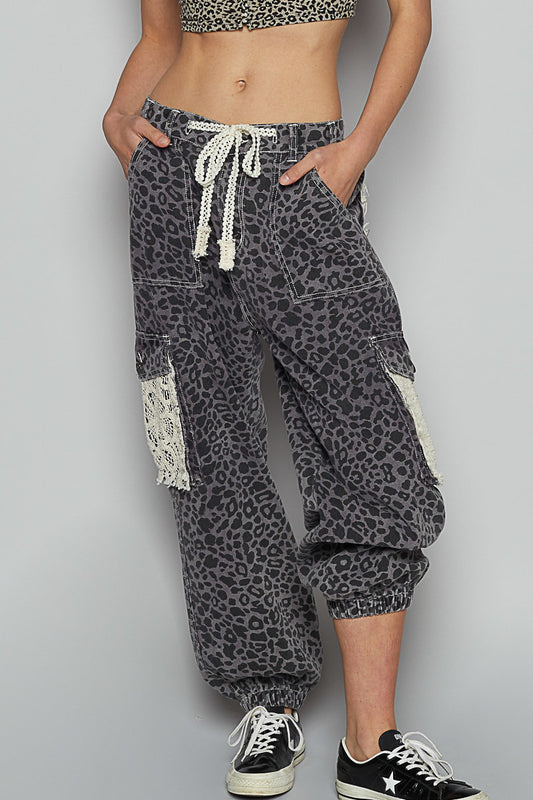 CHARCOAL PRINT PATCH PANTS