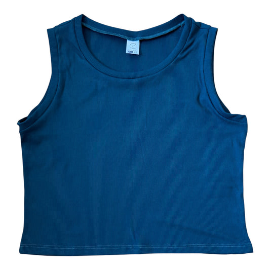 Ribbed Cotton Sleeveless Top in Petrol Blue