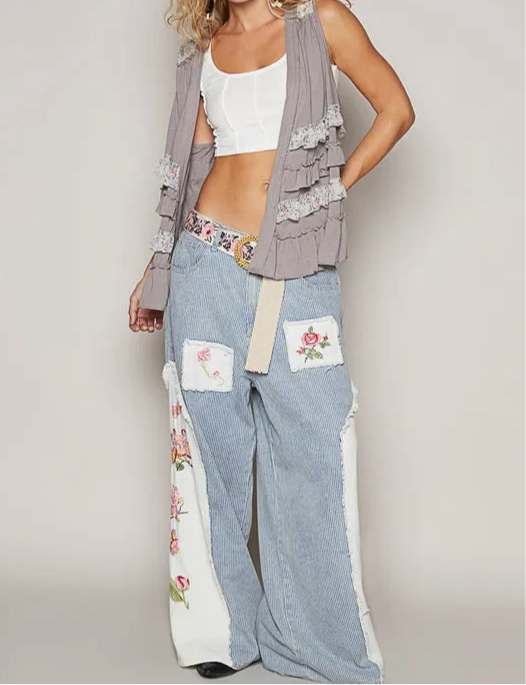 POL RUFFED OPEN FRONT SLEEVELESS CARDIGAN