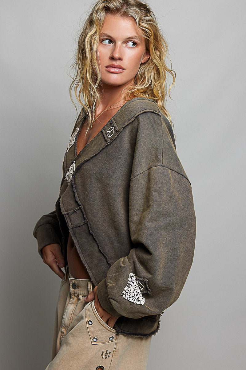 Peace & Lace Cropped Hoodie | Oversized Boho Layer