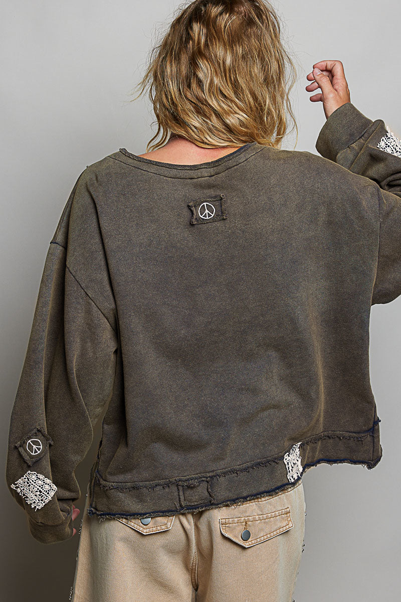 Peace & Lace Cropped Hoodie | Oversized Boho Layer