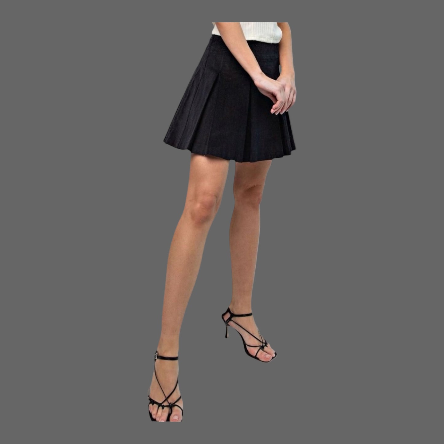 MIDNIGHT MUSE BLACK PLEATED MINI SKIRT